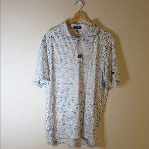 Bad Birdie Men’s Polo Shirt - White with Blue & Pink Speckle